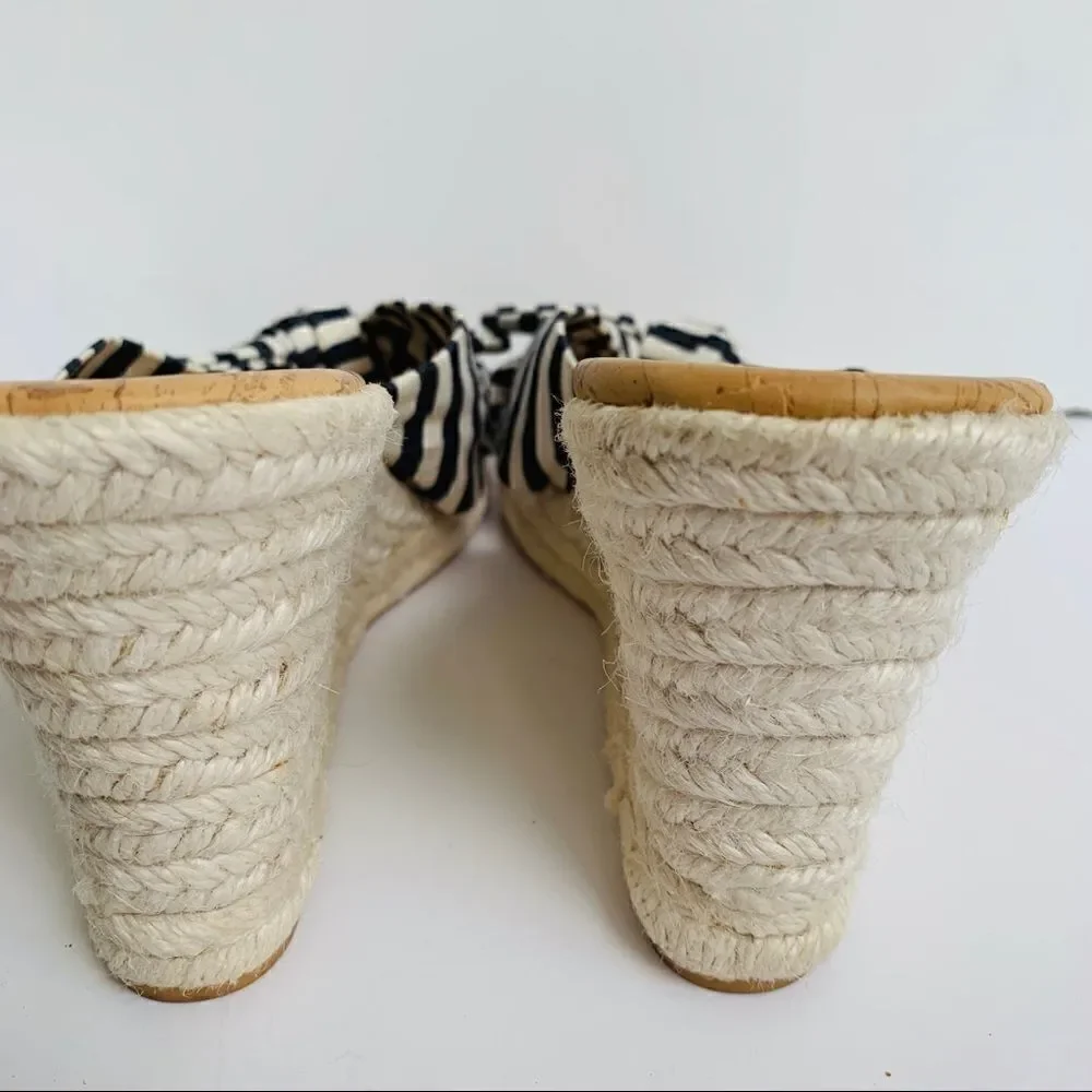 CHICOS BLUE CREAM NAUTICAL ESPADRILLE WEDGE SANDAL